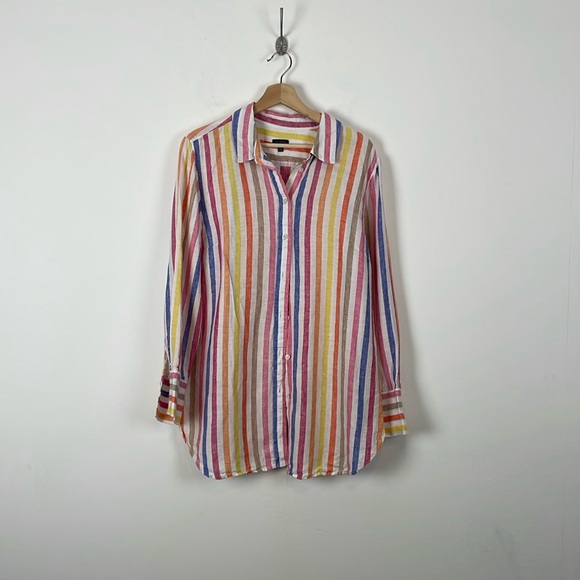 Talbots Linen Boyfriend Shirt Button Down Womens XL Multicolor Classic Blouse - Picture 2 of 9